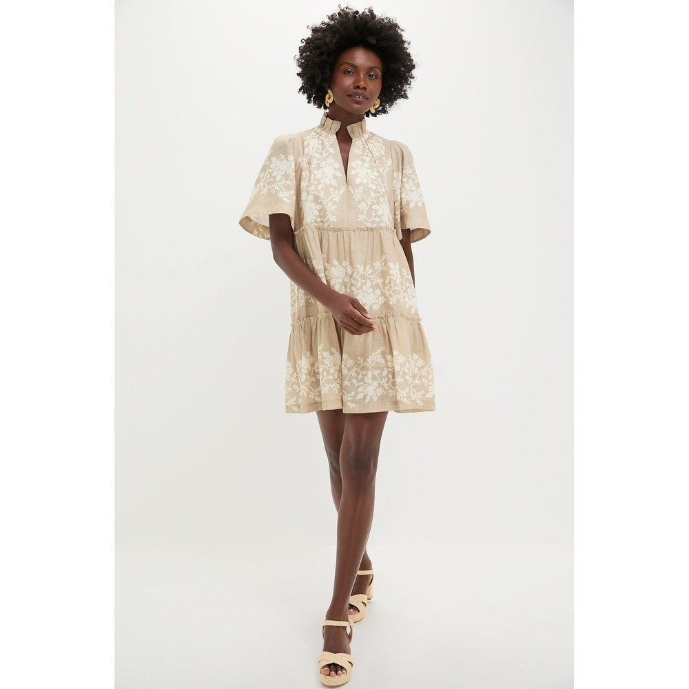 Tuckernuck Crawford Sand Tiered Linen Mini Dress (MSRP: $228) Large
